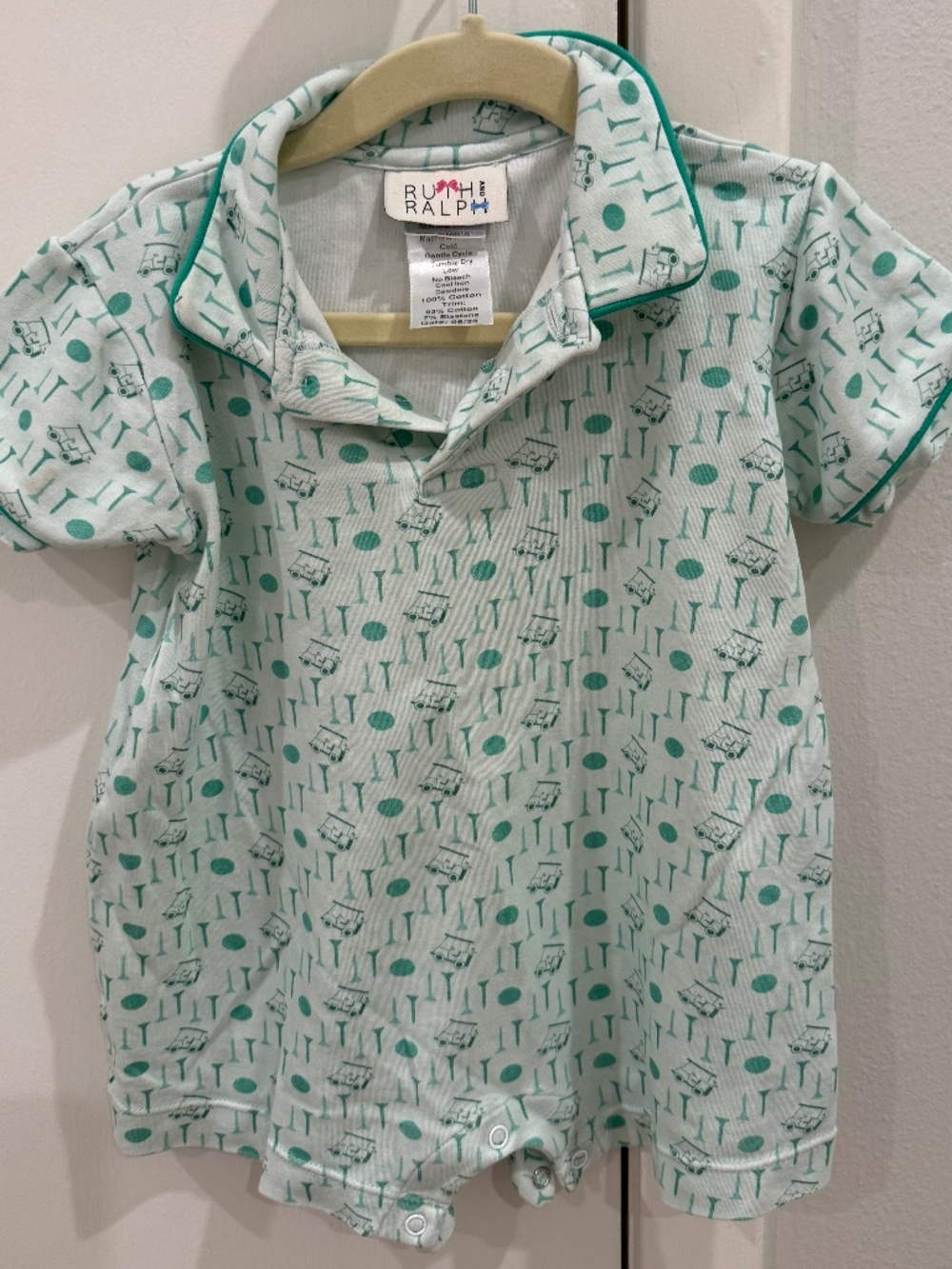 Ruth and Ralph Boys Green Golf Short Romper 18 mo